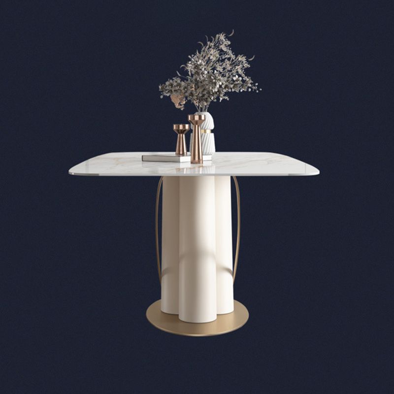 Modern Sintered Stone White Dining Set with Rectangle Table and Metal Base Home Use Dining Set Clearhalo 'Dining Room Sets' 'Dining Tables & Seating' 'dining_room_set' 'furn' 'furn_dining_room_set' 'Furniture' 'furniture_dining_room_set' 'Kitchen & Dining Furniture' 'kitchen&dining_furn' 'kitchen' 1200x1200_52839e34-2f36-4936-9905-0e691ef3aeaf