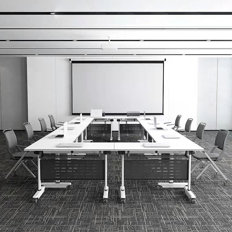 Escritorio plegable blanco escritorio fabricado con escritorio rectangular de madera fabricada con ruedas con ruedas