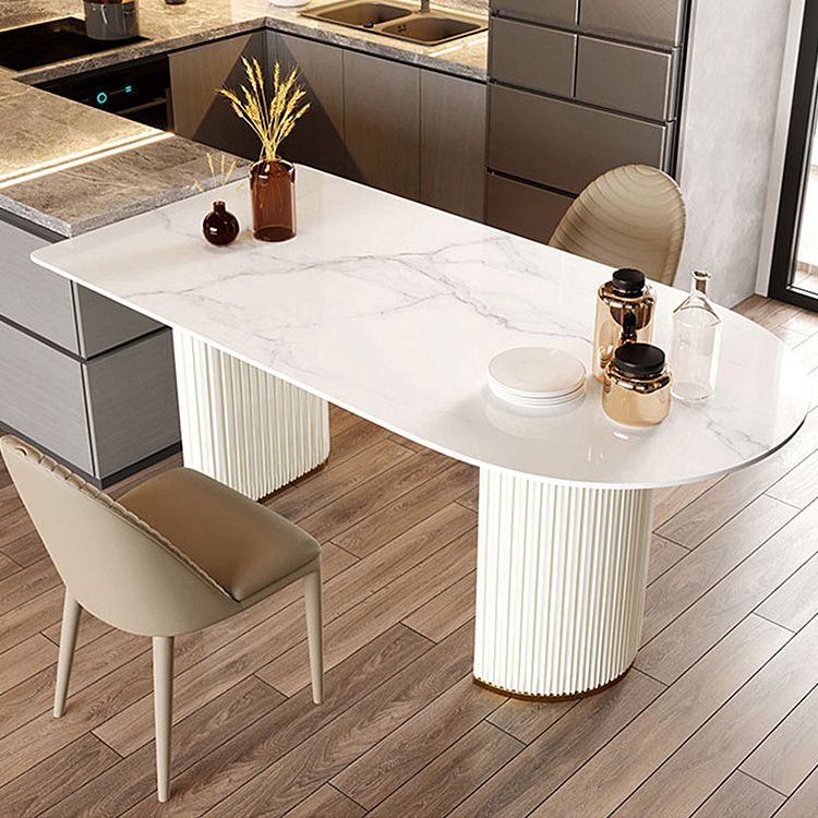 Double Pedestal Dining Table Stone Top Dining Table in White for Kitchen Clearhalo 'Dining Tables & Seating' 'Dining Tables' 'dining_table' 'furn' 'furn_dining_table' 'Furniture' 'Kitchen & Dining Furniture' 1200x1200_5289b15e-1147-4f20-908f-4df9edbc33c5