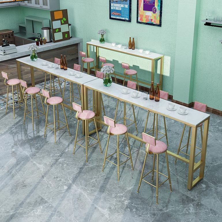 White Glam Style Bar Table in Faux Marble and Metal Living Room Simple Bar Table Clearhalo 'Bar Furniture' 'Bar Tables' 'bar_tables' 'furn' 'furn_bar_tables' 'Furniture' 'furniture_bar_tables' 'Kitchen & Dining Furniture' 1200x1200_528be882-c32f-4733-aaa4-797a76acc865
