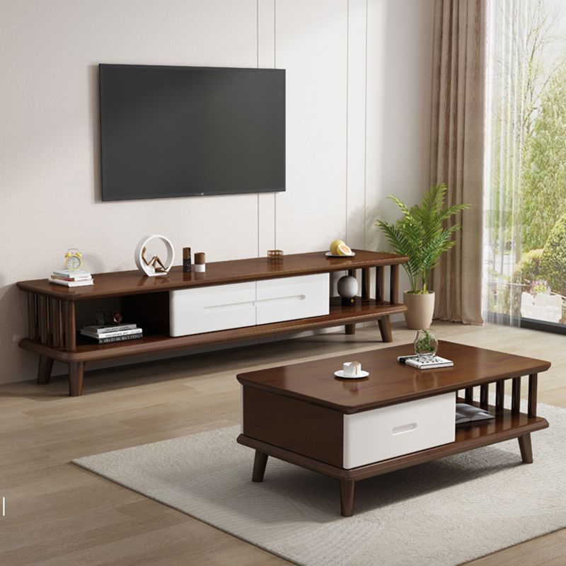 Contemporary Solid Wood TV Console 2-open Shelf TV Stand with Drawers Clearhalo 'furn' 'furn_tv_stands_entertainment_centers' 'Furniture' 'Living Room Furniture' 'TV Stands & Entertainment Centers' 'TV Stands & Media Storage Furniture' 'tv_stands_entertainment_centers' 1200x1200_528fc790-bde3-4814-b753-73abd1b1c30e