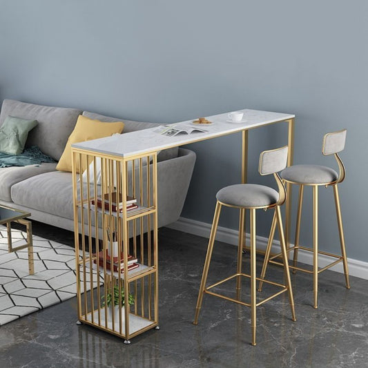 Glam 1/2/3 Stück Stangen Tisch Set Rechteck Steinschalter mit Hockern für Wohnzimmer