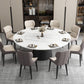 Modern Round Dining Table White and Black Metal Base Convertible Dining Table