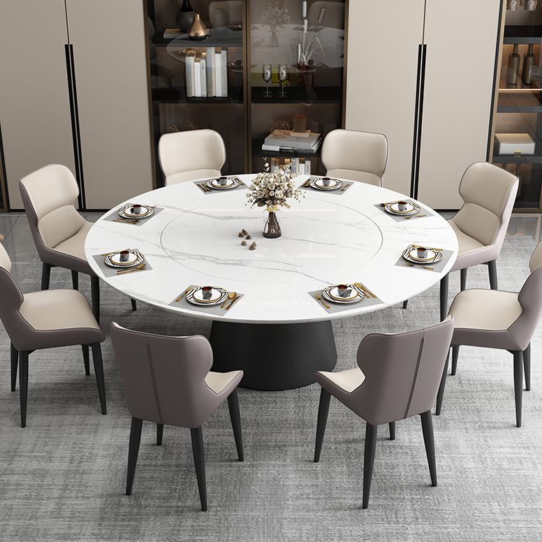 Modern Round Dining Table White and Black Metal Base Convertible Dining Table