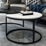Modern Round Nesting Coffee Table with Steel Frame Base in Black