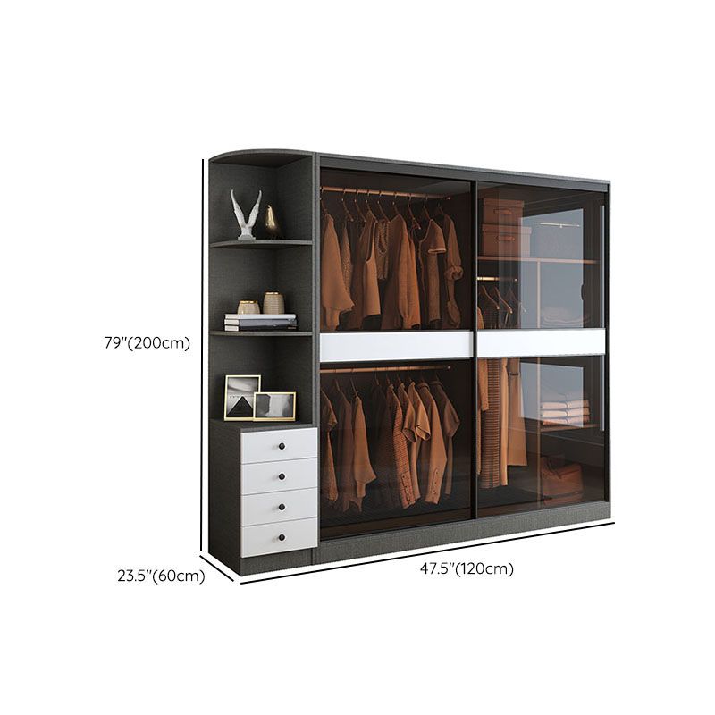 Armoire en verre de style moderne placard de garde-robe de couleur gris avec porte coulissante