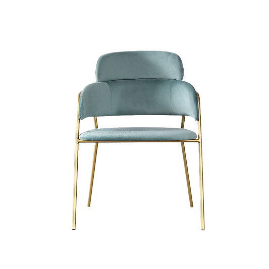 Silla de brazo tapizada glamorosa de terciopelo silla de comedor abierta con patas doradas