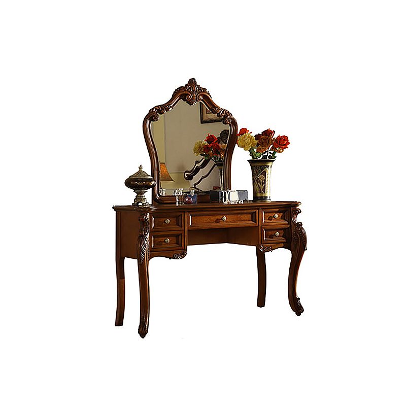 18.89 "Tocador marrón ancho con tocador de maquillaje de vidrio espejo con 5 cajones de almacenamiento