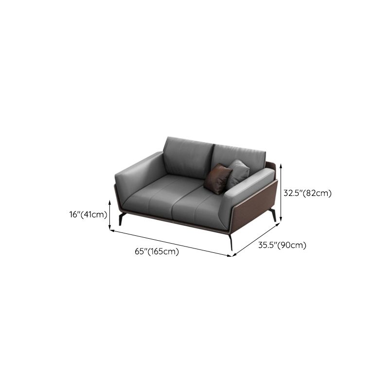 Modern Style Gray Leather Sofa Flared Arm Loose Back Sofa with Pillows Clearhalo 'furn' 'furn_sofas' 'Furniture' 'Living Room Furniture' 'Sofa' 'sofas' 1200x1200_52a69ddf-cf73-42c6-a73c-810e9a5a0c5c