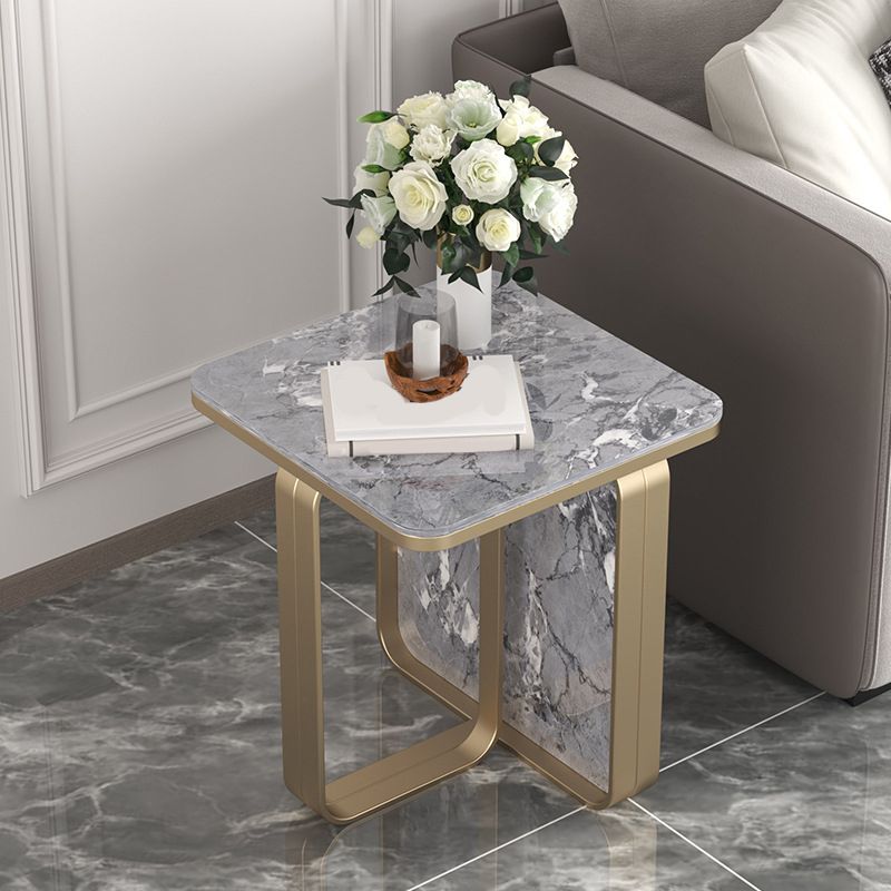 Mid-Century Modern Rectangular Stone Top Side Table Abstract Frame Sofa Side Table