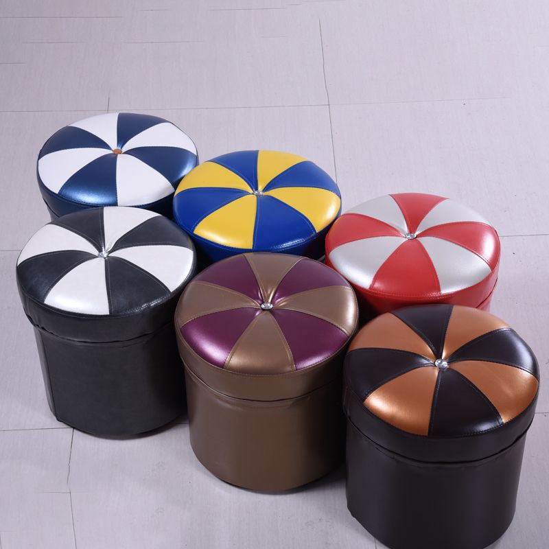 Minimalist Round Ottoman Contrast Panel Faux Leather Indoor Round Chair Ottoman Clearhalo 'furn' 'furn_ottomans_poufs' 'Furniture' 'Living Room Furniture' 'Ottomans & Poufs' 'ottomans_poufs' 1200x1200_52ae46bd-9ec9-44b8-9ea4-6aca4fac471f