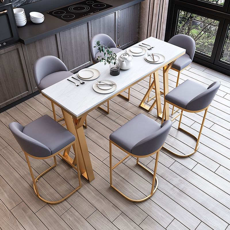 Glam Marble Counter Table with Rectangle Table Top Gold Double Pedestal Table - 42" H Clearhalo 'Bar Furniture' 'Bar Tables' 'bar_tables' 'furn' 'furn_bar_tables' 'Furniture' 'furniture_bar_tables' 'Kitchen & Dining Furniture' 1200x1200_52b2269f-5eb3-4508-8119-0248208d9c2e