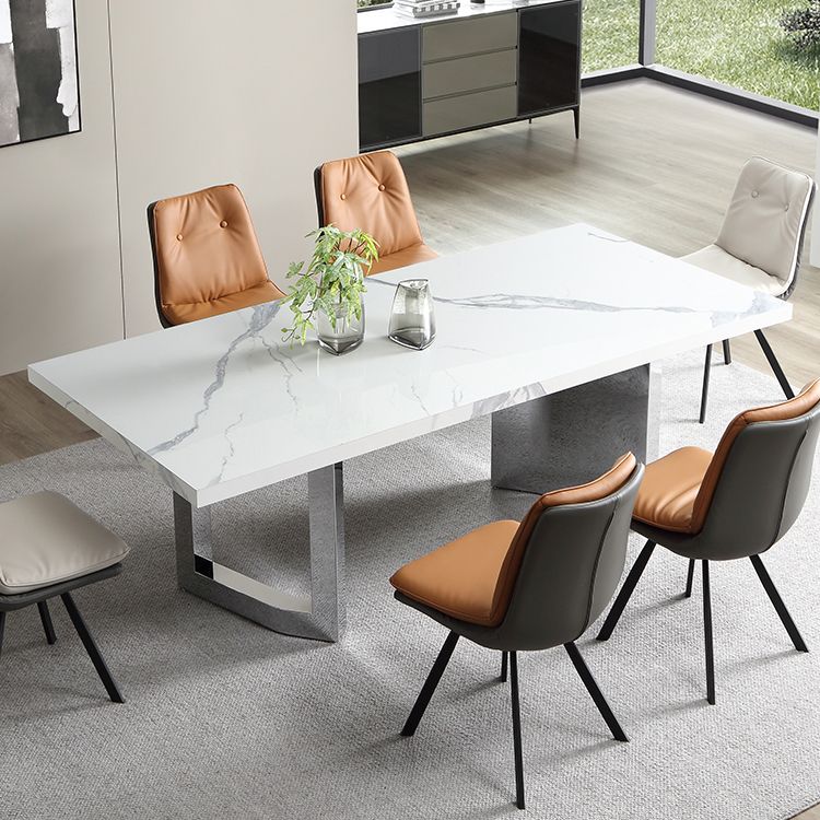 Modern 1/4/5/7 stukken eetkamerstoelen rechthoekige steenmeubels in wit gezet