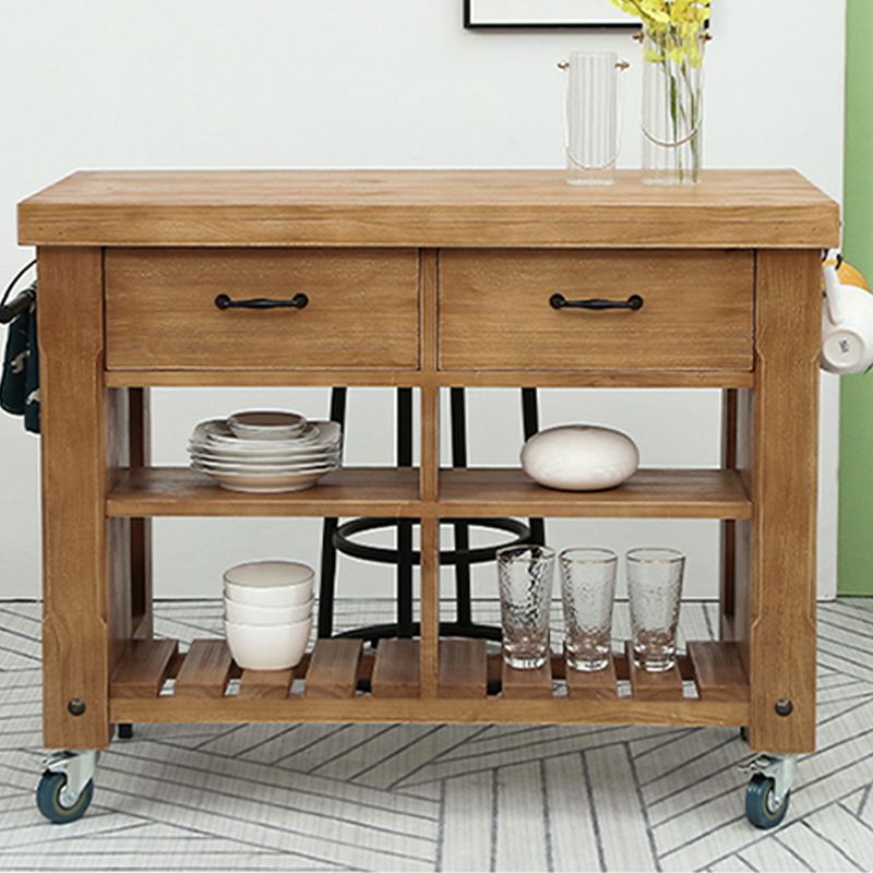 Farmhouse Pine Kitchen Island Cucina rimovibile con cassetto e scaffali