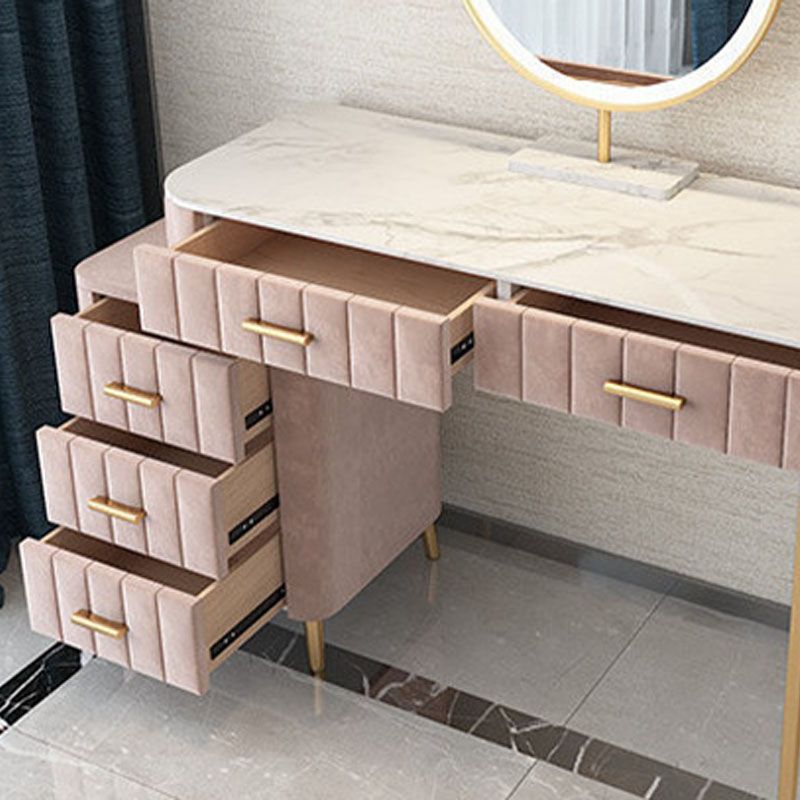 Glam Marble Top Vanity Dressing Table with 5 Drawers and Metal Base