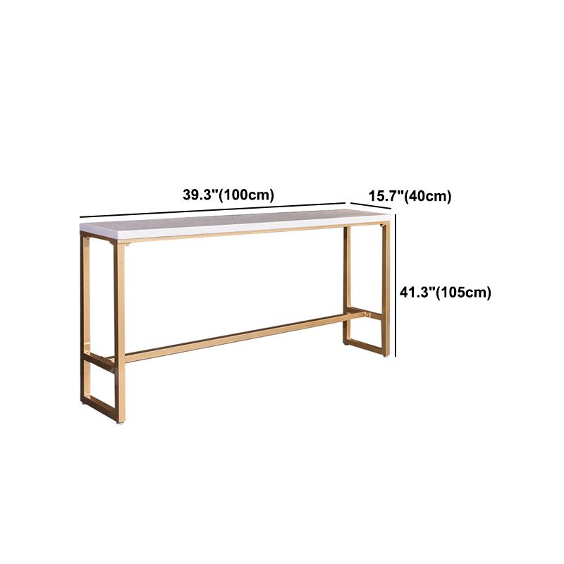 Glam White Marble Table with Rectangle Table Top Gold Trestle Table - 41.3" H Clearhalo 'Bar Furniture' 'Bar Tables' 'bar_tables' 'furn' 'furn_bar_tables' 'Furniture' 'furniture_bar_tables' 'Kitchen & Dining Furniture' 1200x1200_52b9b75d-c263-488f-a970-e8af8b10c132