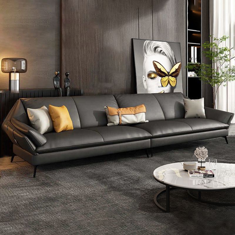 Down Fill Cushions Leather Living Room Pillow Top Arm Modular Sofa & Chaise Clearhalo 'furn' 'furn_sectionals' 'Furniture' 'furniture_sectionals' 'kitchen' 'kitchen_sectionals' 'Living Room Furniture' 'Sectionals' 1200x1200_52bcb56f-4870-4352-ad69-56dbf2f106ee