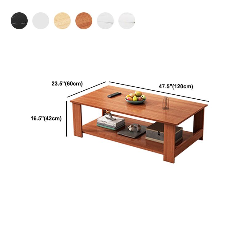 Modern Style Rectangular Wooden Table 4 Legs Base with Storage Rack Coffee Table
