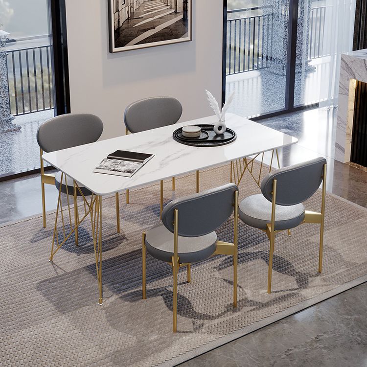Glam Stone Top Dining Table Set 1/2/5 Pieces Rectangle White Indoor Dinette Set Clearhalo 'Dining Room Sets' 'Dining Tables & Seating' 'dining_room_set' 'furn' 'furn_dining_room_set' 'Furniture' 'Kitchen & Dining Furniture' 1200x1200_52bfc458-a77f-45b5-9edb-9a41deeeb234