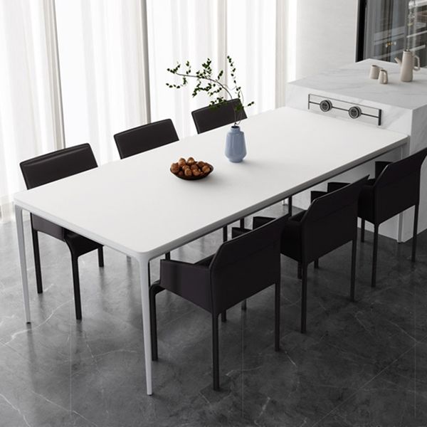 Metal Contemporary Rectangular Dining Table High Gloss White Sintered Stone Table with Metal Legs Clearhalo ' dining_table' 'Dining Tables & Seating' 'Dining Tables' 'Furniture' 'furniture_dining_table' 'Kitchen & Dining Furniture' 'kitchen&dining_furn' 'kitchen' 'kitchen_dining_table' 1200x1200_52bff62f-5d38-43c2-8e08-fc602e0e5ffe