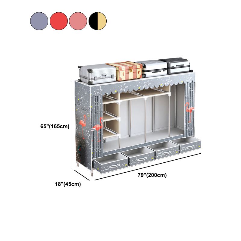 Modern Style Wardrobe Armoire Silver Steel Frame Wardrobe with Drawer Clearhalo 'Armoires & Wardrobes' 'armoires_wardrobes' 'Bedroom Furniture' 'furn' 'furn_armoires_wardrobes' 'Furniture' 1200x1200_52c15cf9-2b76-48ba-9bd6-30643d4c39a6