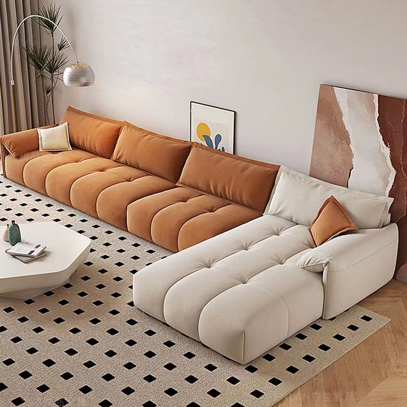 Tufted Loose Back Sofa with Chaise Nordic Pillow Top Arm Sofa in Orange and White Clearhalo 'furn' 'furn_sectionals' 'Furniture' 'Living Room Furniture' 'Sectionals' 1200x1200_52c2af07-b1e0-4d5d-b88e-a8aaf35c6b5d
