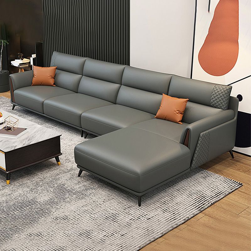 Genuine Leather Pillow Top Arm Sectionals 36.22"High Cushion Back Sofa, Black Clearhalo 'furn' 'furn_sectionals' 'Furniture' 'furniture_sectionals' 'Living Room Furniture' 'Sectionals' 1200x1200_52c33da3-af80-4156-826f-2b3bcdaa4ae3