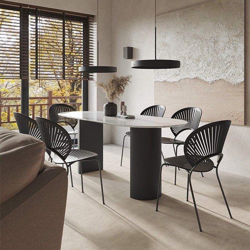 Sintered Stone Dining Table Modern Oval Dining Table with Black Base Clearhalo 'Dining Tables & Seating' 'Dining Tables' 'dining_table' 'furn' 'furn_dining_table' 'Furniture' 'furniture_dining_table' 'Kitchen & Dining Furniture' 'kitchen' 'kitchen_dining_table' 1200x1200_52c609f2-4e1e-40b9-9802-141ea2d2c8b2
