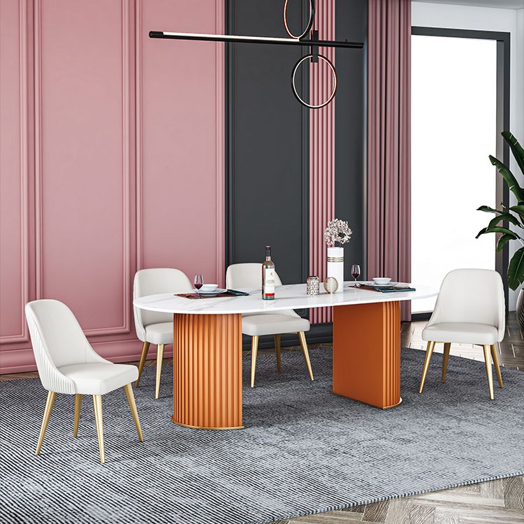 Oval Double Pedestal Dining Table Stone Furniture for Dining Room Home Clearhalo ' dining_table' 'Dining Tables & Seating' 'Dining Tables' 'Furniture' 'furniture_dining_table' 'Kitchen & Dining Furniture' 'kitchen&dining_furn' 'kitchen' 'kitchen_dining_table' 1200x1200_52c764af-63b4-463a-80f5-b61c84429fc4