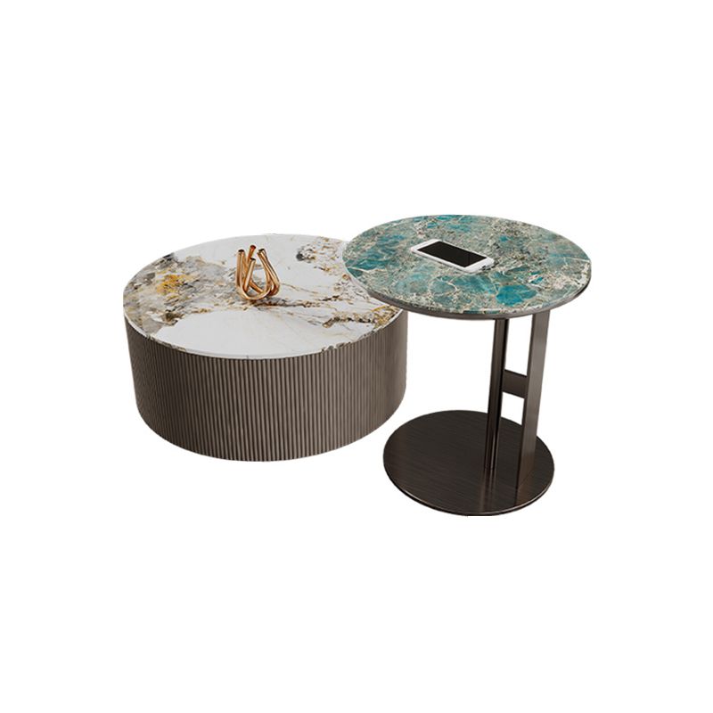 Glam C-shape Side Table Round Stone Top Sofa Side Accent Table