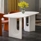 Metal Modern Double Pedestal Table Sintered Stone Table,47.5"L x 31.5"W x 29.5"H Clearhalo ' dining_table' 'Dining Tables & Seating' 'Dining Tables' 'furn' 'furn_dining_table' 'Furniture' 'furniture_dining_table' 'Kitchen & Dining Furniture' 'kitchen&dining_furn' 'kitchen' 'kitchen_dining_table' 1200x1200_52cbb3bc-a993-46cd-b12f-c7b3ecf03462