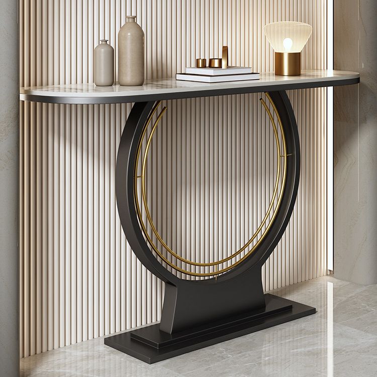 31.5" Tall Modern Console Table Stone Accent Table with Shelf