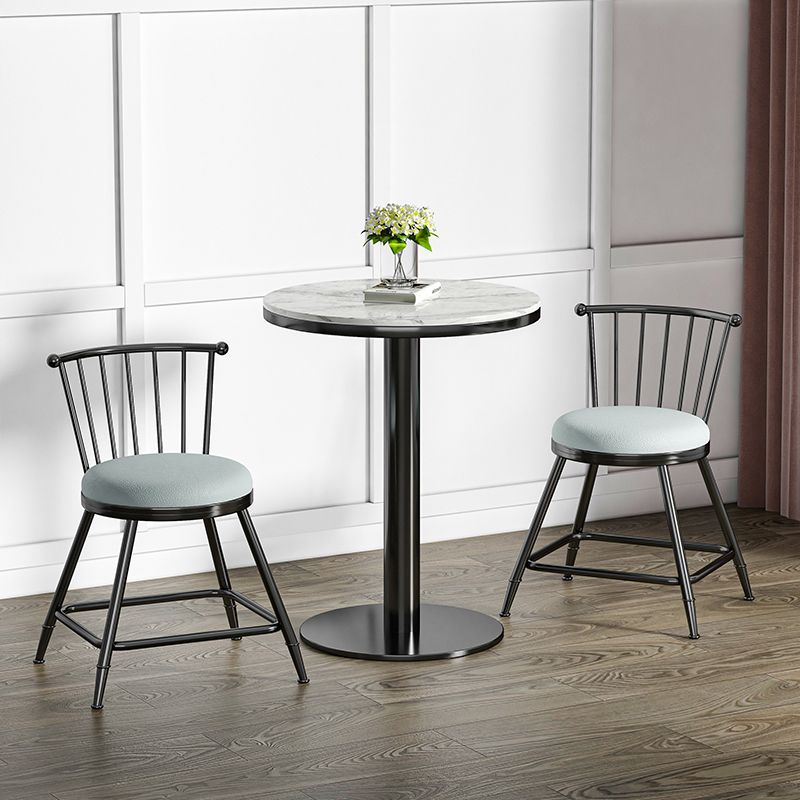 Modern Round Bar Dining Table Indoor White Top Bar Height Pub Table Metal Base in Black Clearhalo 'Bar Furniture' 'Bar Tables' 'bar_tables' 'furn' 'furn_bar_tables' 'Furniture' 'furniture_bar_tables' 'Kitchen & Dining Furniture' 'kitchen&dining_furn' 'kitchen' 1200x1200_52d6e5a5-fbb8-4e04-9669-25956fa7e957