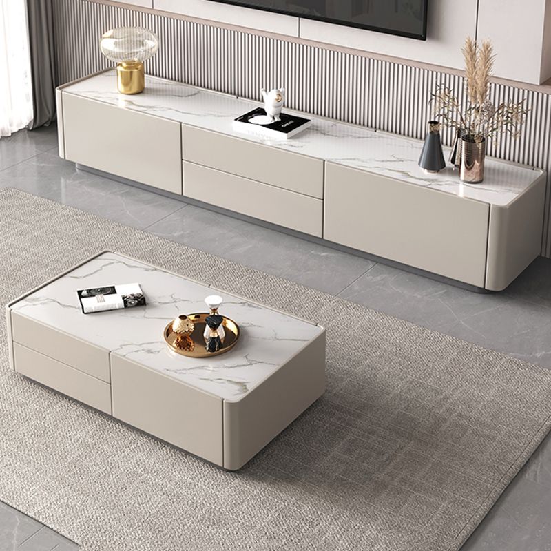 Modern TV Console Stone Media Console Storage White Console with Drawer Clearhalo 'furn' 'furn_tv_stands_entertainment_centers' 'Furniture' 'Living Room Furniture' 'TV Stands & Entertainment Centers' 'TV Stands & Media Storage Furniture' 'tv_stands_entertainment_centers' 1200x1200_52dba6bb-a58b-48f8-951b-a503f71fdc4f