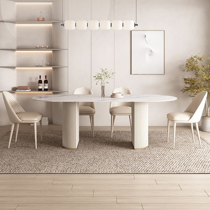 Oval Contemporary Dining Table Sintered Stone Home Fixed Desk