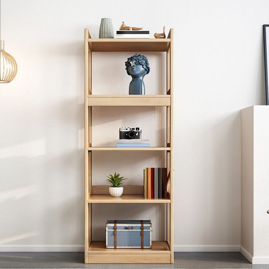 Contemporary Open Shelf Bookcase Rubberwood Bookshelf for Living Room