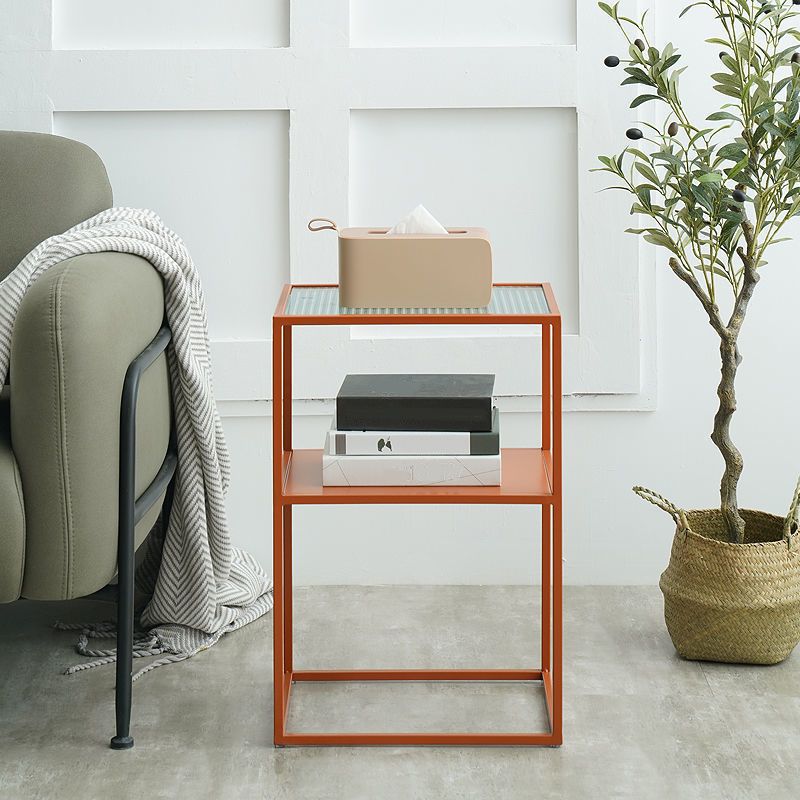 Modernistic Double Tier Rectangular with Storage Frame Glass Side Table Clearhalo 'Coffee & Accent Tables' 'End & Side Tables' 'end_side_tables' 'furn' 'furn_end_side_tables' 'Furniture' 'Living Room Furniture' 1200x1200_52e232fe-b77d-4353-9045-6b0adad3ed8c
