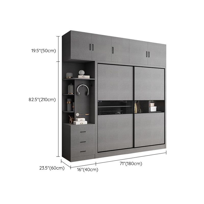 Asta di guardaroba in legno di colore grigio incluso armadio guardaroba con porta scorrevole
