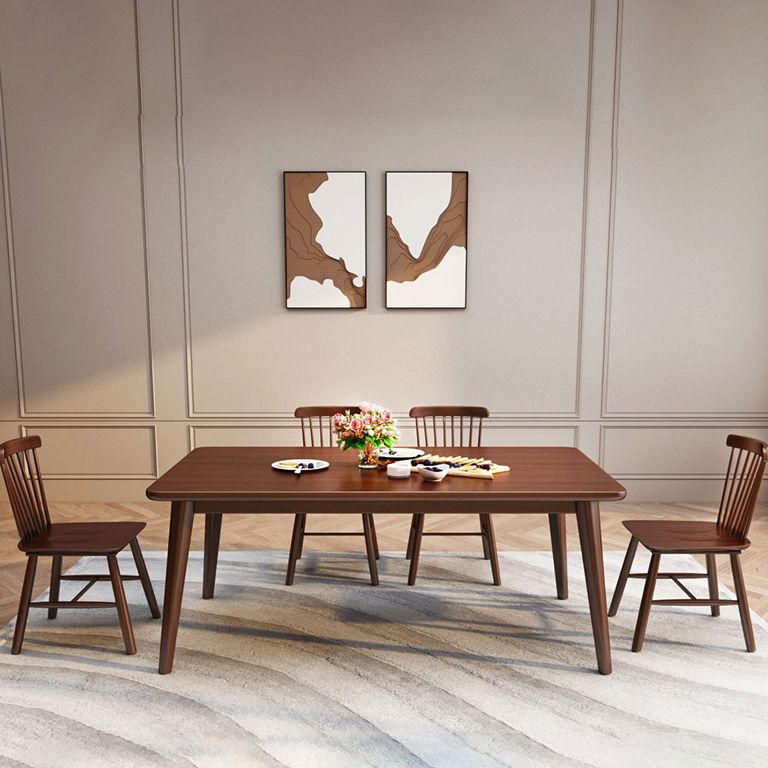 Modern Brown Rubberwood Top Dining Table with 4 Solid Wood Legs Clearhalo 'Dining Tables & Seating' 'Dining Tables' 'dining_table' 'furn' 'furn_dining_table' 'Furniture' 'Kitchen & Dining Furniture' 1200x1200_52e6903e-a1b7-4e8a-8382-20722603a8c8