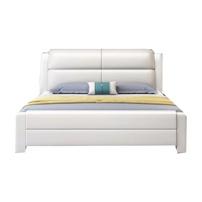 Modern Solid Color Wood Panel Standard Bed, Rectangular Headboard Bed