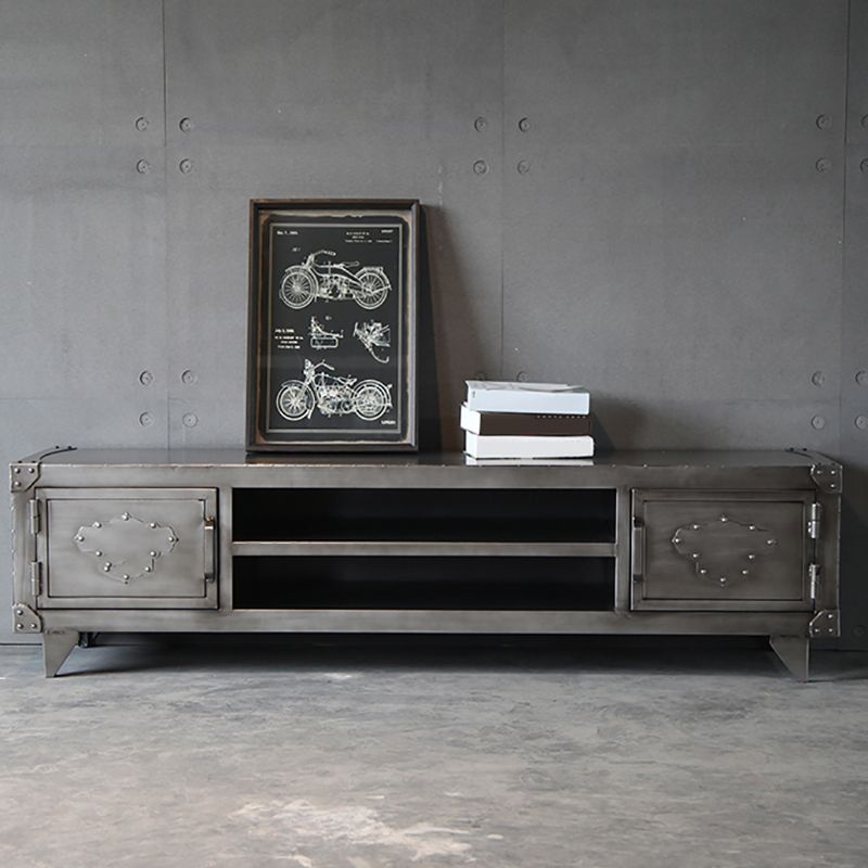 Meuble TV 17,72"H, console TV grise de style industriel avec 2 portes pour salon