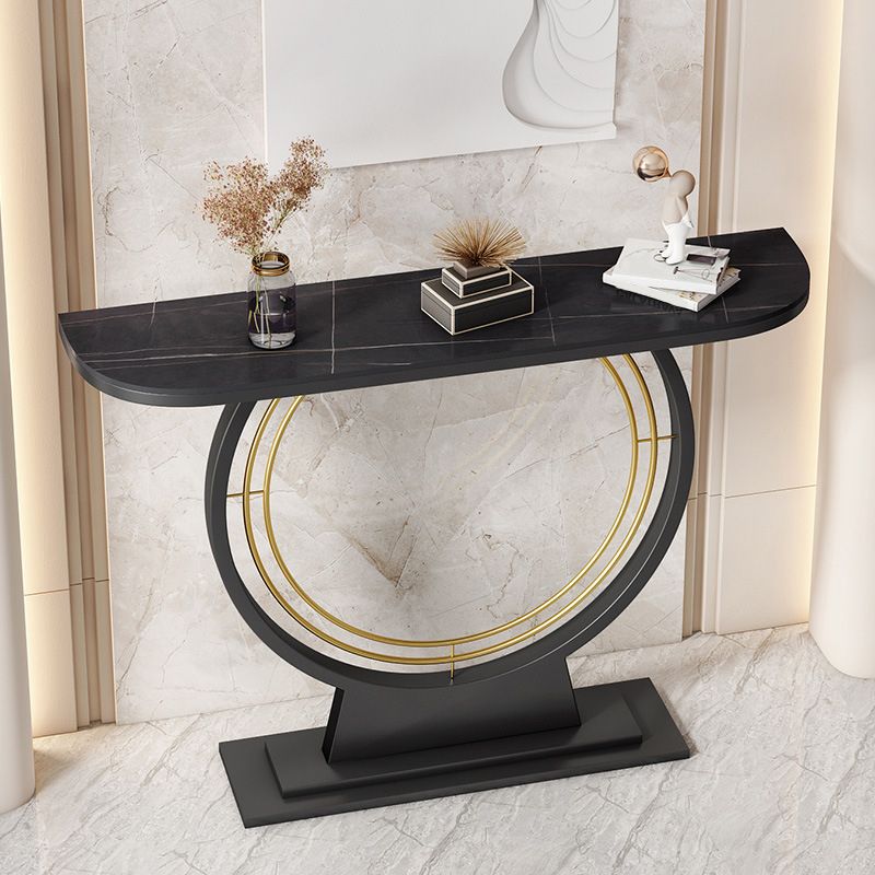 Glam Stone Console Table Half Moon Stain Resistant Accent Table for Hall