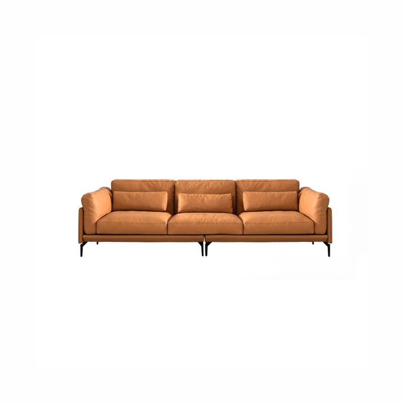 Square Arm Genuine Leather Sofa and Chaise Brown Sectional with Bolster Pillows Clearhalo 'furn' 'furn_sectionals' 'Furniture' 'furniture_sectionals' 'kitchen' 'kitchen_sectionals' 'Living Room Furniture' 'Sectionals' 1200x1200_52f7277a-30ce-4f17-94e3-efe6732848b4