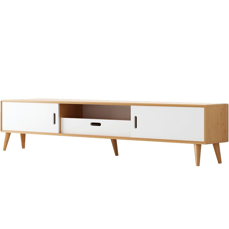 Moderne tv-standaard met 4 poten, massief houten tv-standaardconsole met verschuifbare opbergruimte