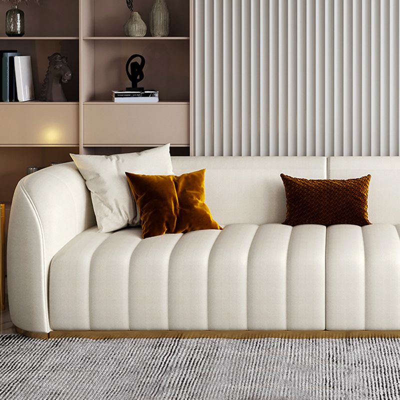 Beige eigentijdse bank met kussens faux lederen smoking tuxedo arm bank
