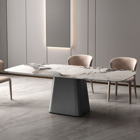 Metal Traditional Luxury Rectangle Table Sintered Stone Indoor Table with Pedestal Base