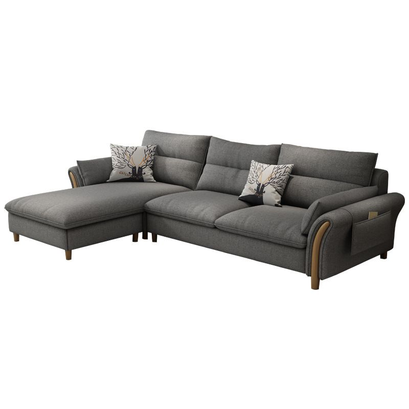 Nrdic stof stationaire woonkamer wijd uitlopende armkussens bank chaise