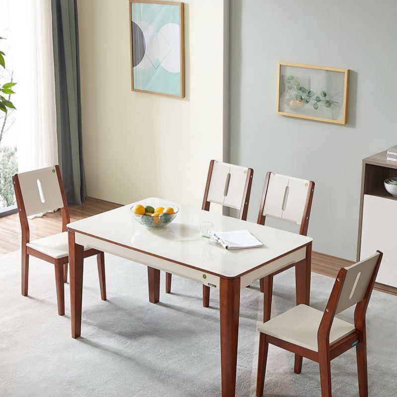 5/7 stuks glazen top massief houten frame 4 poten eetgelegen voor thuis