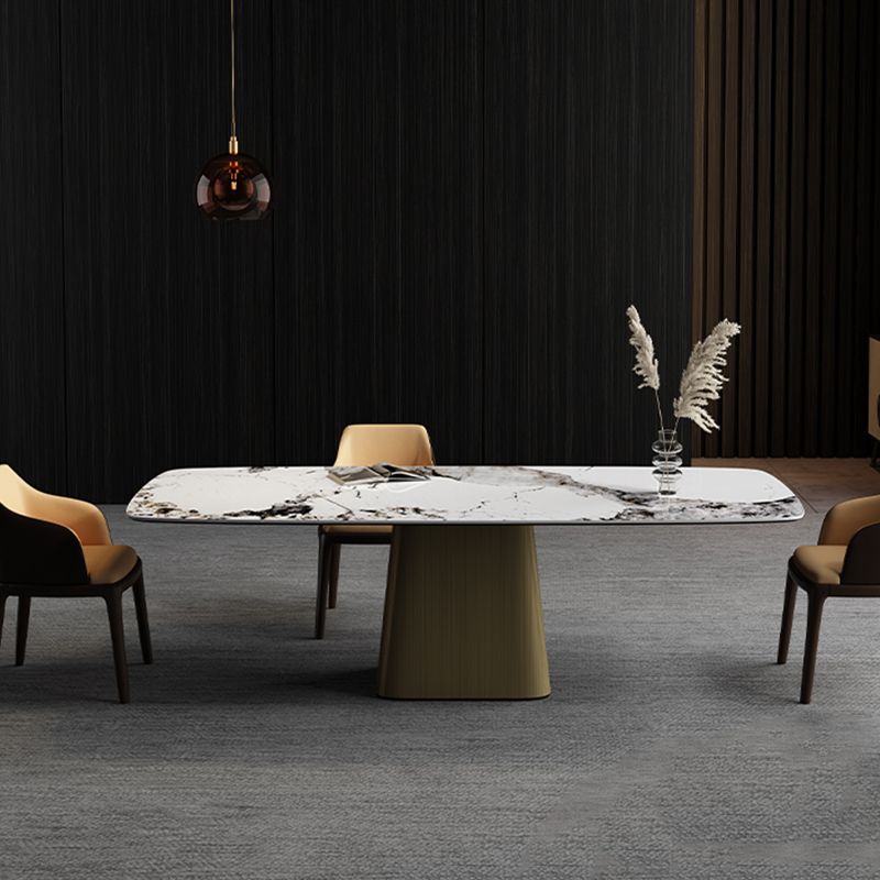Traditional Luxury Rectangle Dining Table Stone Top Pedestal Casual Dining Table Clearhalo 'Dining Tables & Seating' 'Dining Tables' 'dining_table' 'furn' 'furn_dining_table' 'Furniture' 'Kitchen & Dining Furniture' 1200x1200_53013d68-083a-465a-a3f1-f03cef91a718