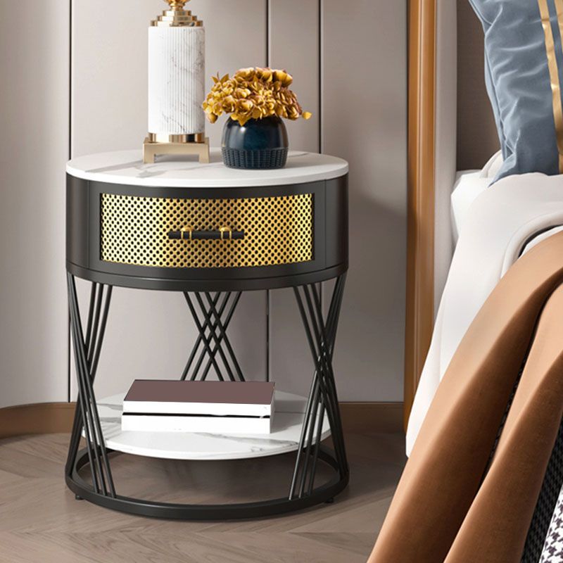 Modernistic Metal with Shelf Double Tier Living Room Drawer End Table Clearhalo 'Coffee & Accent Tables' 'End & Side Tables' 'end_side_tables' 'furn' 'furn_end_side_tables' 'Furniture' 'Living Room Furniture' 1200x1200_53018466-755c-4ac9-8e3e-0d788a309712